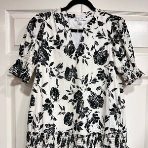 She & Sky Women's Knee-Length Black/Cream Floral Dress Size Medium NWOT